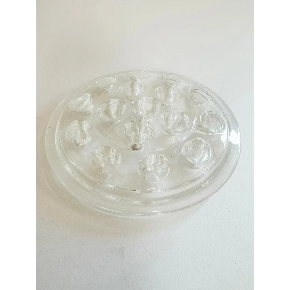 Vintage Clear Glass Flower Frog Round Floral Arranger 16 Hole 5 Inch Vase